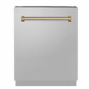 ZLINE Autograph Edition 24 in. Tallac Series 3rd Rack Dishwasher with Auto Door Open Drying, 51dBa, Stainless Steel Panel with Champagne Bronze Handle (DWVZ-304-24-CB)