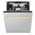 ZLINE Autograph Edition 24 in. Tallac Series 3rd Rack Dishwasher with Auto Door Open Drying, 51dBa, Stainless Steel Panel with Polished Gold Handle (DWVZ-304-24-G)