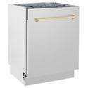 ZLINE Autograph Edition 24 in. Tallac Series 3rd Rack Dishwasher with Auto Door Open Drying, 51dBa, Stainless Steel Panel with Polished Gold Handle (DWVZ-304-24-G)
