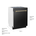 ZLINE Autograph Edition 24 in. Tallac Series 3rd Rack Dishwasher with Auto Door Open Drying, 51dBa, Black Stainless Steel Panel with Champagne Bronze Handle (DWVZ-BS-24-CB)