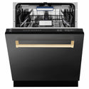 ZLINE Autograph Edition 24 in. Tallac Series 3rd Rack Dishwasher with Auto Door Open Drying, 51dBa, Black Stainless Steel Panel with Champagne Bronze Handle (DWVZ-BS-24-CB)
