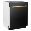 ZLINE Autograph Edition 24 in. Tallac Series 3rd Rack Dishwasher with Auto Door Open Drying, 51dBa, Black Stainless Steel Panel with Champagne Bronze Handle (DWVZ-BS-24-CB)