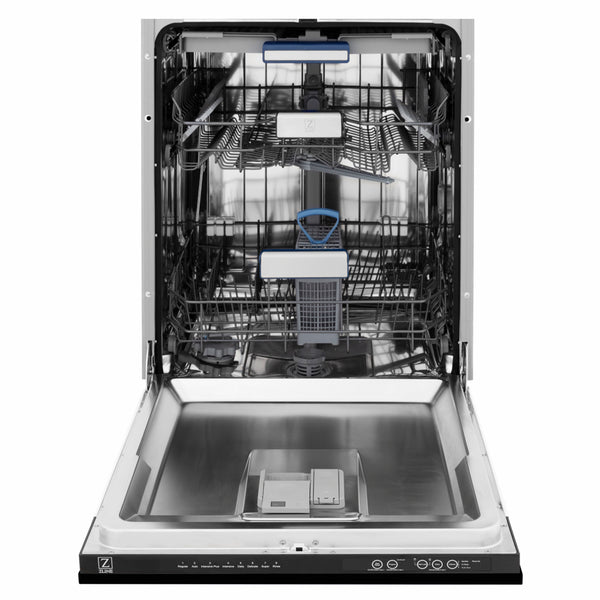 ZLINE Autograph Edition 24 in. Tallac Series 3rd Rack Dishwasher with Auto Door Open Drying, 51dBa, Black Stainless Steel Panel with Polished Gold Handle (DWVZ-BS-24-G)