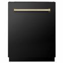 ZLINE Autograph Edition 24 in. Tallac Series 3rd Rack Dishwasher with Auto Door Open Drying, 51dBa, Black Stainless Steel Panel with Polished Gold Handle (DWVZ-BS-24-G)