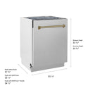 ZLINE Autograph Edition 24 in. Tallac Series 3rd Rack Dishwasher with Auto Door Open Drying, 51dBa, Satin Stainless Steel Panel with Champagne Bronze Handle (DWVZ-SN-24-CB)