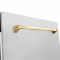 ZLINE Autograph Edition 24 in. Tallac Series 3rd Rack Dishwasher with Auto Door Open Drying, 51dBa, Satin Stainless Steel Panel with Polished Gold Handle (DWVZ-SN-24-G)