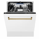 ZLINE Autograph Edition 24 in. Tallac Series 3rd Rack Dishwasher with Auto Door Open Drying, 51dBa, White Matte Panel with Champagne Bronze Handle (DWVZ-WM-24-CB)