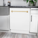 ZLINE Autograph Edition 24 in. Tallac Series 3rd Rack Dishwasher with Auto Door Open Drying, 51dBa, White Matte Panel with Polished Gold Handle (DWVZ-WM-24-G)