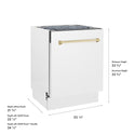 ZLINE Autograph Edition 24 in. Tallac Series 3rd Rack Dishwasher with Auto Door Open Drying, 51dBa, White Matte Panel with Polished Gold Handle (DWVZ-WM-24-G)