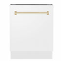 ZLINE Autograph Edition 24 in. Tallac Series 3rd Rack Dishwasher with Auto Door Open Drying, 51dBa, White Matte Panel with Polished Gold Handle (DWVZ-WM-24-G)