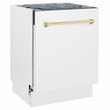 ZLINE Autograph Edition 24 in. Tallac Series 3rd Rack Dishwasher with Auto Door Open Drying, 51dBa, White Matte Panel with Polished Gold Handle (DWVZ-WM-24-G)