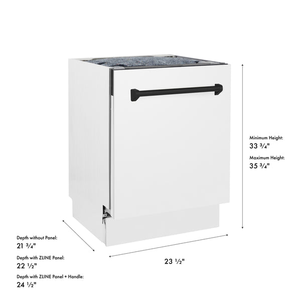ZLINE Autograph Edition 24 in. Tallac Series 3rd Rack Dishwasher with Auto Door Open Drying, 51dBa, White Matte Panel with Matte Black Handle (DWVZ-WM-24-MB)