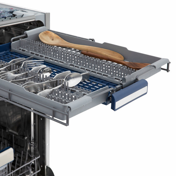 ZLINE Autograph Edition 24 in. Tallac Series 3rd Rack Dishwasher with Auto Door Open Drying, 51dBa, Satin Stainless Steel Panel with Polished Gold Handle (DWVZ-SN-24-G)