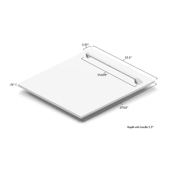 ZLINE 24" Tallac Series 3rd Rack Dishwasher with White Matte Panel and Traditional Handle, 51dBa (DWV-WM-24) dimensional diagram with measurements.