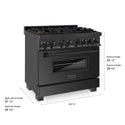 ZLINE 36 in. 4.6 cu. ft. Legacy Dual Fuel Range with Gas Cooktop and Electric Convection Oven in Black Stainless Steel with 6 Brass Burners (RAB-BR-36)