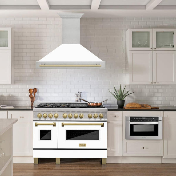 ZLINE Autograph Edition 48 in. Fingerprint Resistant Stainless Steel Range Hood with White Matte Shell and Accented Handle (8654SNZ-WM48)