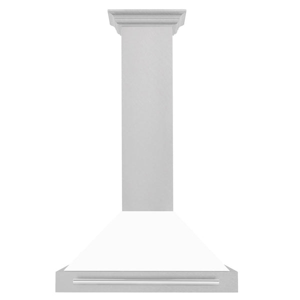 ZLINE 30 in. Convertible Satin Stainless Steel Wall Mount Range Hood with White Matte Shell and Stainless Steel Handle (KB4SNX-WM-30)