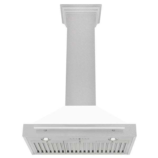 ZLINE 30 in. Convertible Satin Stainless Steel Wall Mount Range Hood with White Matte Shell and Stainless Steel Handle (KB4SNX-WM-30)