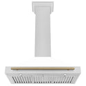 ZLINE Autograph Edition Convertible Fingerprint Resistant DuraSnow® Stainless Steel Range Hood with White Matte Shell and Champagne Bronze Handle (KB4SNZ-WM-CB) front, under.