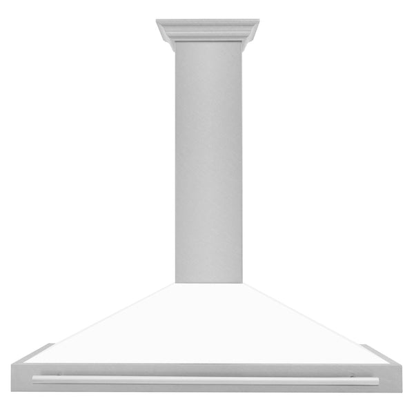 ZLINE 48 in. Convertible Satin Stainless Steel Wall Mount Range Hood with White Matte Shell and Stainless Steel Handle (KB4SNX-WM-48)