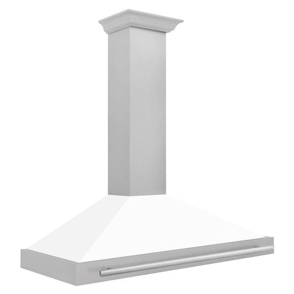 ZLINE 48 in. Convertible Satin Stainless Steel Wall Mount Range Hood with White Matte Shell and Stainless Steel Handle (KB4SNX-WM-48)