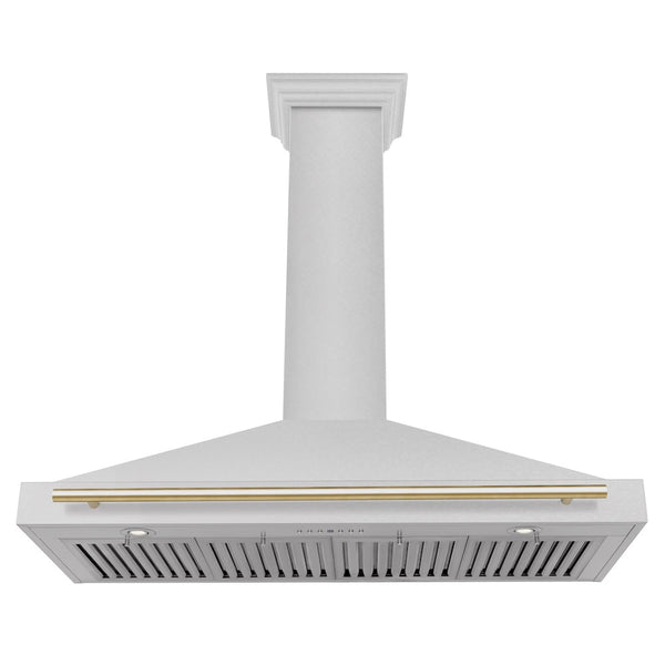 ZLINE Autograph Edition 48 in. Convertible Satin Stainless Steel Wall Mount Range Hood with Polished Gold Handle (KB4SNZ-48-G)