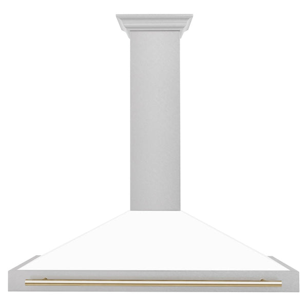 ZLINE 48 in. Autograph Edition Convertible Fingerprint Resistant Satin Stainless Steel Range Hood with White Matte Shell and Polished Gold Handle (KB4SNZ-WM48-G)