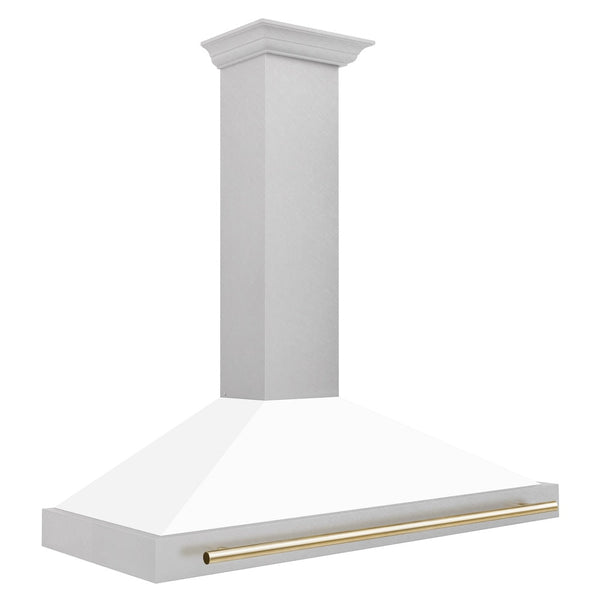 ZLINE 48 in. Autograph Edition Convertible Fingerprint Resistant Satin Stainless Steel Range Hood with White Matte Shell and Polished Gold Handle (KB4SNZ-WM48-G)