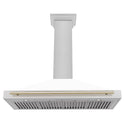 ZLINE 48 in. Autograph Edition Convertible Fingerprint Resistant Satin Stainless Steel Range Hood with White Matte Shell and Polished Gold Handle (KB4SNZ-WM48-G)