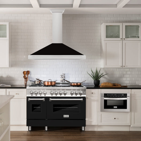 ZLINE 48 in. Convertible Stainless Steel Range Hood with Black Matte Shell and Stainless Steel Handle (KB4STX-BLM-48)