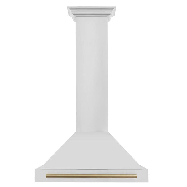 ZLINE Autograph Edition Convertible Stainless Steel Range Hood with Stainless Steel Shell and Champagne Bronze Accents (KB4STZ-CB) Champagne Bronze, front.