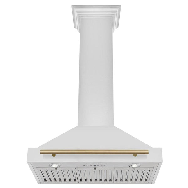 ZLINE Autograph Edition Convertible Stainless Steel Range Hood with Stainless Steel Shell and Champagne Bronze Accents (KB4STZ-CB) front, under.