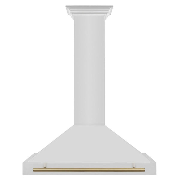 ZLINE Autograph Edition Convertible Stainless Steel Range Hood with Stainless Steel Shell and Champagne Bronze Accents (KB4STZ-CB) Champagne Bronze, front.