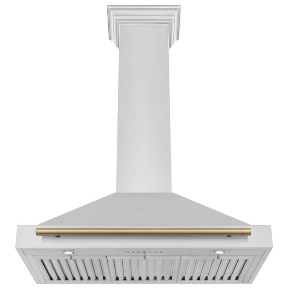ZLINE Autograph Edition Convertible Stainless Steel Range Hood with Stainless Steel Shell and Champagne Bronze Accents (KB4STZ-CB) front, under.