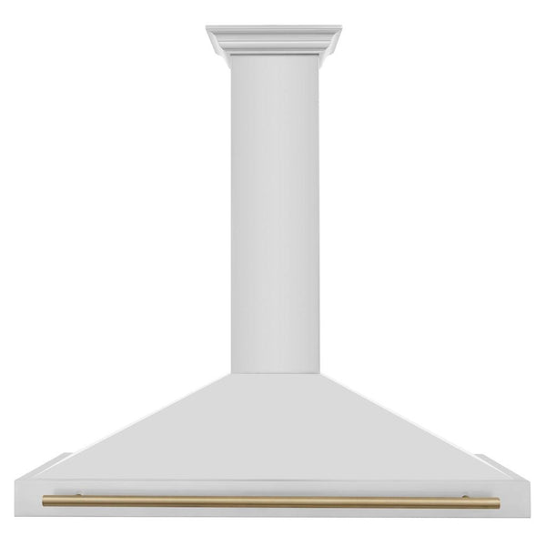 ZLINE Autograph Edition Convertible Stainless Steel Range Hood with Stainless Steel Shell and Champagne Bronze Accents (KB4STZ-CB) Champagne Bronze, front.