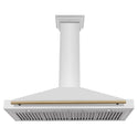 ZLINE Autograph Edition Convertible Stainless Steel Range Hood with Stainless Steel Shell and Champagne Bronze Accents (KB4STZ-CB) front, under.