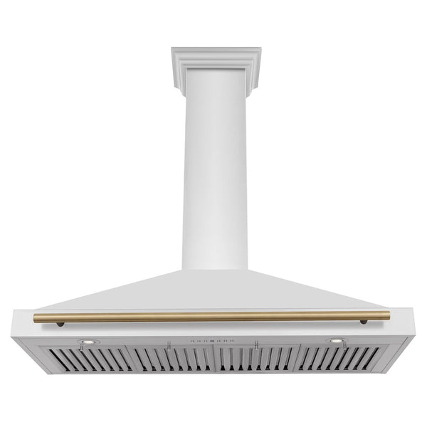 ZLINE Autograph Edition Convertible Stainless Steel Range Hood with Stainless Steel Shell and Champagne Bronze Accents (KB4STZ-CB) front, under.