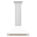 ZLINE 30 in. Autograph Edition Convertible Stainless Steel Range Hood with White Matte Shell and Champagne Bronze Accents (KB4STZ-WM30-CB)