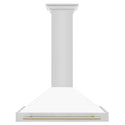 ZLINE Autograph Edition Convertible Stainless Steel Range Hood with White Matte Shell and Polished Gold Accents (KB4STZ-WM-G) Polished Gold, front.
