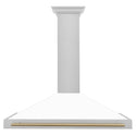 ZLINE Autograph Edition Convertible Fingerprint Resistant DuraSnow® Stainless Steel Range Hood with White Matte Shell and Champagne Bronze Handle (KB4SNZ-WM-CB) Champagne Bronze, front.
