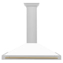 ZLINE 48 in. Autograph Edition Convertible Fingerprint Resistant Satin Stainless Steel Range Hood with White Matte Shell and Champagne Bronze Handle (KB4SNZ-WM48-CB)