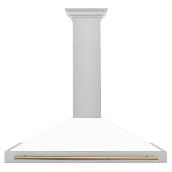 ZLINE 48 in. Autograph Edition Convertible Fingerprint Resistant Satin Stainless Steel Range Hood with White Matte Shell and Champagne Bronze Handle (KB4SNZ-WM48-CB)