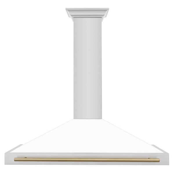 ZLINE 48 in. Autograph Edition Convertible Stainless Steel Range Hood with White Matte Shell and Champagne Bronze Accents (KB4STZ-WM48-CB)