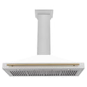 ZLINE 48 in. Autograph Edition Convertible Fingerprint Resistant Satin Stainless Steel Range Hood with White Matte Shell and Champagne Bronze Handle (KB4SNZ-WM48-CB)
