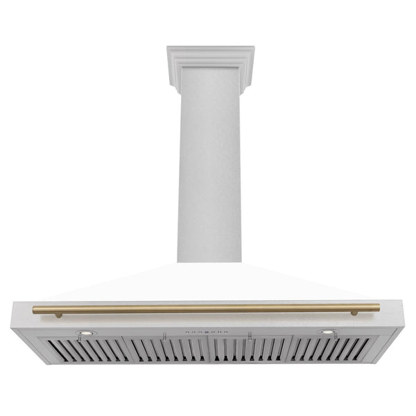 ZLINE 48 in. Autograph Edition Convertible Fingerprint Resistant Satin Stainless Steel Range Hood with White Matte Shell and Champagne Bronze Handle (KB4SNZ-WM48-CB)