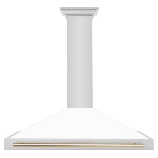 ZLINE 48 in. Autograph Edition Convertible Stainless Steel Range Hood with White Matte Shell and Polished Gold Accents (KB4STZ-WM48-G)