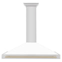 ZLINE Autograph Edition Convertible Stainless Steel Range Hood with White Matte Shell and Polished Gold Accents (KB4STZ-WM-G) Polished Gold, front.