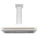 ZLINE 48 in. Autograph Edition Convertible Stainless Steel Range Hood with White Matte Shell and Polished Gold Accents (KB4STZ-WM48-G)