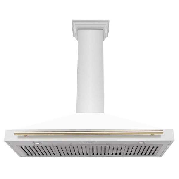 ZLINE 48 in. Autograph Edition Convertible Stainless Steel Range Hood with White Matte Shell and Polished Gold Accents (KB4STZ-WM48-G)