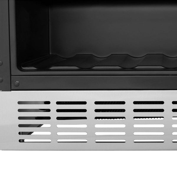 ZLINE 24 in. Monument 154 Can Beverage Fridge in Stainless Steel (RBV-US-24) close-up, bottom shelving and base.